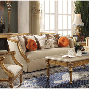 โซฟาห้องนั่งเล่นหุ้มด้วยไม้ครีมหรูหราตกแต่งด้วยดอกไม้และกรอบหรูหราสีทองสำหรับอพาร์ทเมนต์และโรงแรม - Product Image 2