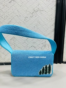 Sac à bandoulière bleu perlé avec patch brodé, étiquette personnalisée, motif paysage, doublure en coton, style tendance pour usage quotidien et cadeaux - Product Image 4