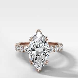 Bagues de fiançailles en or massif 14 carats avec diamant de laboratoire taille marquise, halo caché et pavé, pour demande en mariage, anniversaire, mariage - Product Image 3