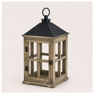 Handcrafted Rustic Wooden <b>Lantern</b> with Metal Top Decorative Wood Candle Holder for Home Decor & <b>Indoor</b> Outdoor Garden Accents - Product Image 1