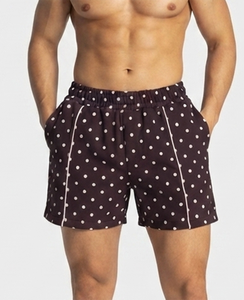 Shorts de bain pour hommes en coton molletonné respirant, imprimé à pois avec ligne contrastante, qualité supérieure, personnalisable avec logo, style décontracté - Product Image 1