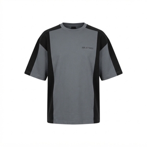 Camiseta Oversize de Bloques de Color para Hombre, Cuello Redondo, Manga Corta, Estilo Casual Urbano, Algodón, Panel en Contraste, Ajuste Relajado - Product Image 3