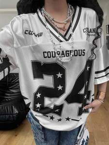 Camiseta Deportiva Blanca Extra Grande de Fútbol Americano para Mujer, Cuello en V, Malla, Diseño Retro Sublimado con Número, OEM - Product Image 5
