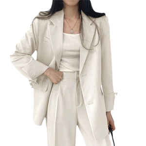 Women's Solid Color Blazer <b>Suit</b> Set With Notched Collar Full Length Pants Office Lady Style Autumn Wear - Product Image 6