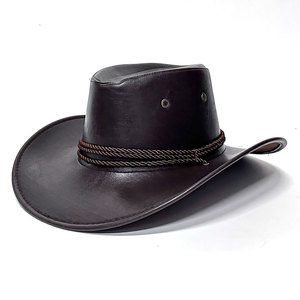 <b>Western</b> Ring Buckle Decoration PU Leather Cowboy <b>Hats</b> for Men Metal Rings Faux Leather Cowboy <b>Hat</b> - Product Image 1
