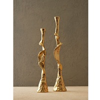 Ensemble de 2 chandeliers coniques dorés en aluminium, design moderne, avec base conique martelée et forme torsadée libre
