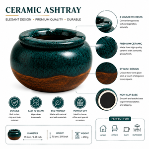 Classic <b>Portable</b> Round Ceramic Cigar <b>Ashtray</b> with Three Grooves Decorative Design for Home Cafe Restaurant - Product Image 5