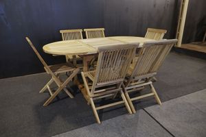 Table de salle à manger extérieure ovale extensible en teck moderne, finition bien poncée, 6 places, mobilier d'extérieur, utilisation en patio, modèle TAB31B - Product Image 5