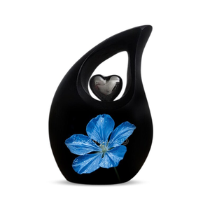 Black Enamel Cremation Urn Tear Drop <b>Ashes</b> Memorial Urn Floral Decorative <b>Keepsake</b> <b>for</b> Adult - Product Image 5