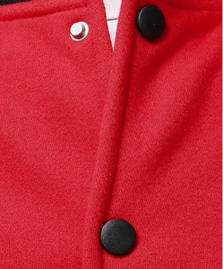 Men's Red Varsity Jacket Stand Collar <b>Covered</b> <b>Button</b> Closure Regular Fit Breathable High Street Style Winter Wear Canvas Fabric - Product Image 3