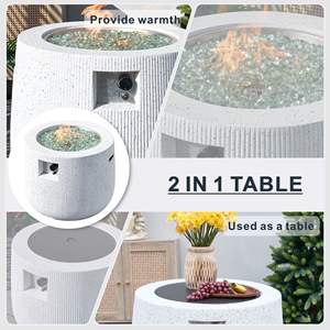 Mesa de Exterior Redonda de 31 Pulgadas para Fogatas de Gas de Óxido de Magnesio, Color Blanco, con Tapa y Cubierta para Lluvia - Product Image 6