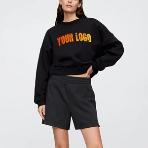 Conjunto de Sudadera y Pantalones Cortos de Verano para Mujer, 100% Algodón, 2 Piezas, con Logotipo Personalizado Impreso, Encaje Bordado, Diseño Vintage - Product Image 4