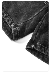 Shorts vintage délavés à l'acide avec double bande élastique et détails en strass, mode décontractée pour femmes et hommes, shorts d'été personnalisés OEM - Product Image 5