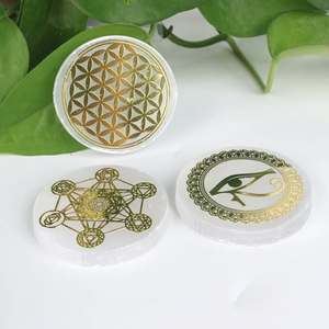 Plaque de Recharge Carrée en Sélénite Blanche Naturelle avec Motif Arbre de Vie Doré Gravé, Plaque de Purification en Cristal pour Guérison Reiki - Product Image 3