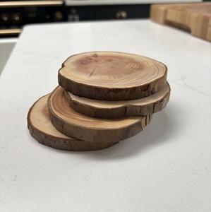 ชุดจานรองแก้วไม้ธรรมชาติทรงกลม ทำด้วยมือ สำหรับชาและกาแฟ - Product Image 4