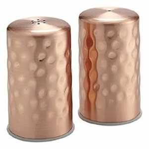 Hammered Copper <b>Salt</b> and Pepper Shakers Set Metallic Rose Gold Finish Cylindrical Condiment Spice Dispenser Tableware - Product Image 1