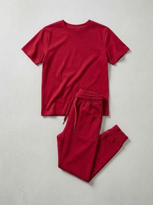 Ensemble de survêtement en coton rouge pour garçons, t-shirt à col rond, pantalon de jogging, couleur unie, vêtements décontractés, saison printemps, tenue pour enfants - Product Image 4