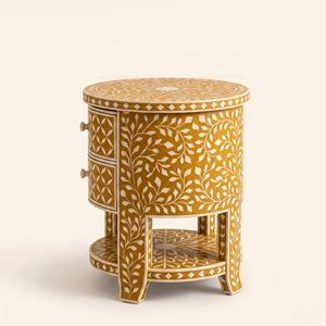 Wholesale Bone Inlay <b>yellow</b> Diamond lattice pattern <b>Bedside</b> <b>Table</b> 2 Drawers Modern Design Living Room Bedroom Use Home Furniture - Product Image 4