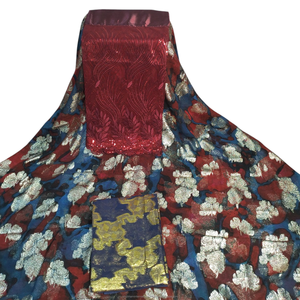 Burgundy Luxury Fransawi Dirac Fabric with Floral Metallic Print Sequin Embroidery for Somali <b>Wedding</b> Party Wear - Product Image 1