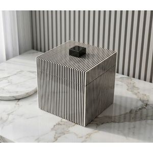 Black White Striped Decorative Storage <b>Box</b> with Lid MDF Resin Modern Home Organizer - Product Image 1