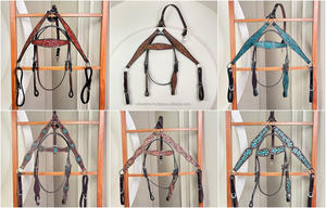 Bride occidentale de serre-tête de cheval en cuir taillé à la main avec des accents de cristal turquoise pour Rodeo Trail & Barrel Racing Tack - Product Image 6
