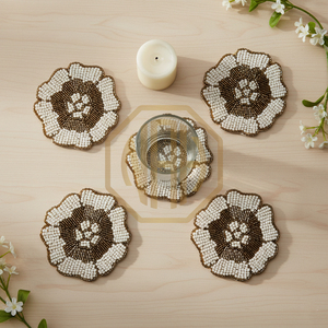 Nouvelle Arrivée Sous-verre Perlé Artisanal Écologique Élégant Motif Fleur Blanc Perle et Or Luxueux Moderne Épaisseur 10mm pour Table - Product Image 2