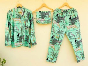 Cotton Block Print <b>Pyjamas</b> Dress Set Handmade Bohemian Floral Soft 2-Piece Long Sleeves Full Length Casual Spring <b>Summer</b> Daily - Product Image 2