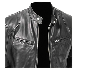 Unique Style Racer Men's Coated Genuine Leather Motorcycle <b>Biker</b> <b>Jacket</b> with Stand Collar and Pattern Winter Black 2026 - Product Image 2