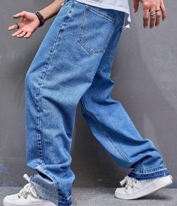 Jeans droits vintage pour homme, style streetwear, avec motif à pois, denim léger, tissu respirant et écologique, coupe décontractée - Product Image 4