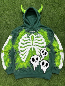 Sweat-shirt à capuche unisexe en polyester imprimé en 3D avec sublimation de squelette d'Halloween - Product Image 6