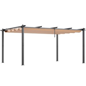 Pergola Retrattile da Esterno 3,6m x 4,8m con Tettoia in Alluminio, Pergola Moderna Parasole con Palo in Metallo - Product Image 1