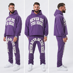 Conjunto Deportivo Personalizado OEM, Sudadera con Capucha Oversize y Pantalones Deportivos de Felpa de 400 GSM con Bordado Desgastado, para Hombre - Product Image 4