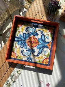 Plateau rectangulaire en bois imprimé, plateau en bois imprimé classique pour la décoration de table basse, plateau de service en gros - Product Image 3