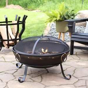Cast <b>Iron</b> <b>Fire</b> <b>Pit</b> 25.75 In Diameter With Spark Screen Rustic Outdoor Heating Freestanding Wood Burning - Product Image 3