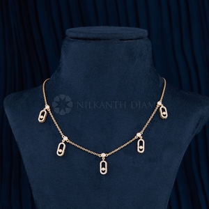 Collar de diamantes cultivados en laboratorio de corte redondo de 1.00 quilates, diseño moderno en oro rosa, collar de diamantes para mujer de proveedor indio. - Product Image 4