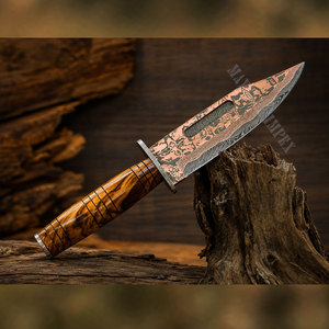 Couteau artisanal en cuivre damas, couteau de chasse en cuivre, manche en bois de burl exotique, couteau à lame fixe en cuivre - Product Image 4