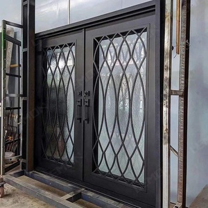 Royal Luxury Rust-resistant Wrought Iron Main Door Geometric Patterned Glass Panels Minimalist <b>Swing</b> Design Easy-to-Assemble - Product Image 4