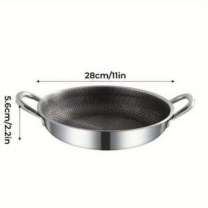 Wok en acier inoxydable 28 cm, double poignée, sans revêtement, sans couvercle, écologique, capacité 18 L, pour cuisinière à gaz et à induction, lavage à la main uniquement - Product Image 1