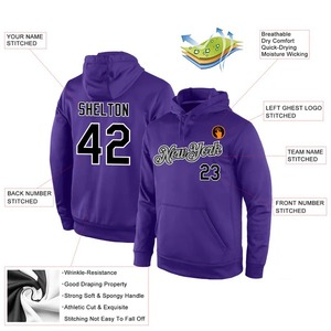 Custom Wholesale Stitched Purple <b>Black</b> Gray Sports Pullover Sweatshirt Hoodie Embroidery <b>Fleece</b> Breathable Training Apparel - Product Image 2