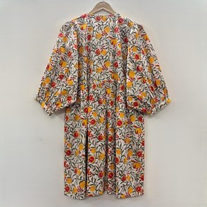 Vestido Midi Informal de Algodón Tejido para Mujer, Mangas Abullonadas, Cintura Imperio, Estilo Babydoll, 100% Algodón, Corte Holgado, Cuello en V, Túnica Floral - Product Image 4