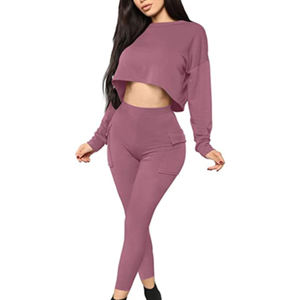Conjunto de 2 piezas de top corto y joggers de encaje sólido con botones y capucha para mujer, estilo streetwear. - Product Image 1