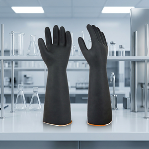Gants en caoutchouc résistants aux produits chimiques industriels, noirs, antidérapants, durables, avec manchette de sécurité, stériles, 35 cm - Product Image 2