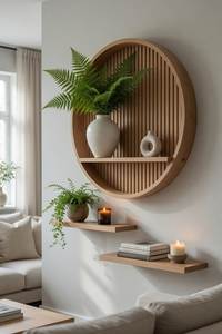 Modern <b>Wooden</b> Wall <b>Shelf</b> Round <b>Floating</b> Display Rack Decorative Storage Holder for Living Room Entryway Housewarming - Product Image 2