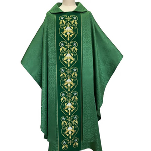 Chasuble en Tissu Jacquard Vert Brodé Or, Vente en Gros, Nouveau Design 2026, Sur Mesure, Haute Qualité - Product Image 5