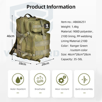 Sac à dos de randonnée extérieur personnalisé 35L, sac d'assaut 3 jours, sac à dos MOLLE, sac de camping décontracté pour sports de plein air et entraînement de survie