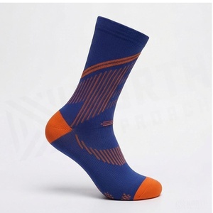 North Approach Crew Athletic <b>Socks</b> Blue Orange Geometric Pattern Breathable <b>Running</b> <b>Socks</b> for Adults Summer Season - Product Image 3