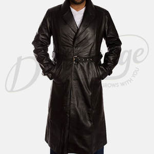 Manteau long en cuir noir de qualité supérieure pour homme, manteau trench ceinturé, manteau en cuir véritable classique, coupe ajustée, coupe-vent d'hiver - Product Image 5