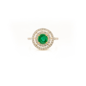 18K Gold Round Emerald Double Halo <b>Diamond</b> <b>Ring</b> VVS1-VS2 Clarity IGI Certified - Product Image 2