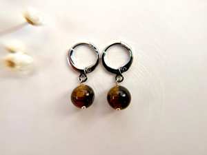 Classic Cut Tiger Eye <b>Earrings</b> Brown Gemstone Huggie Hoops Earthy Stone Dangle <b>Earrings</b> Neutral Jewelry Unique Gift for Her - Product Image 3