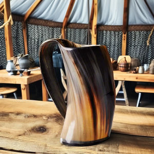 Jarra de cerveza Medieval auténtica, taza de cuerno vikingo hecha a mano Natural de alta calidad, pulido de espejo, diseño de animales con estilo para fiestas - Product Image 3